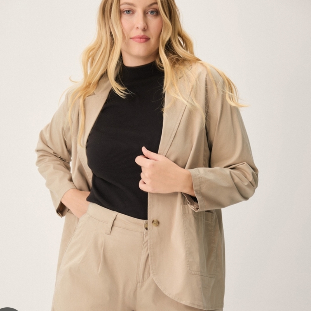 Pact Sesame Boulevard Brushed Twill Blazer Women’s XS Beige Tan With Pockets - Picture 2 of 12